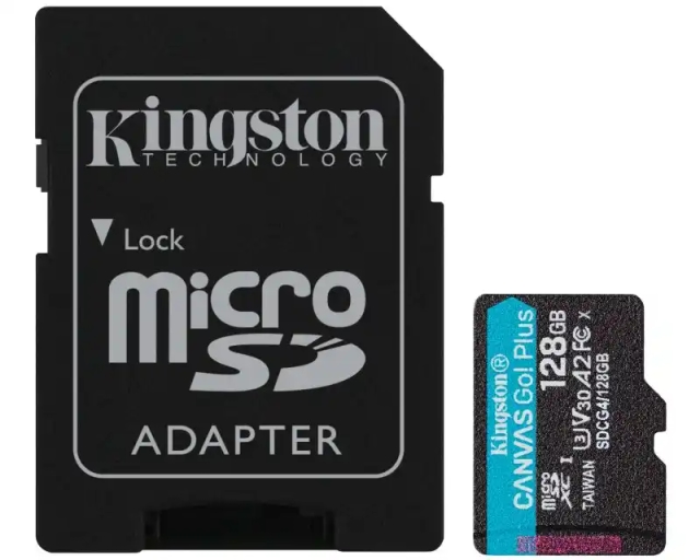 Micro SD Card 128GB Kingston+SD adapter SDCG4/128GB -  200/160 MB/s