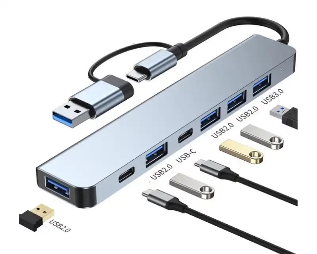 Adapter 8 u 2 E-Green  USB 3.0/USB 3.1 tip C- USB 3.0 + 3 x USB 2.0 + 3.5mm audio + SD/TF + 1 x tip